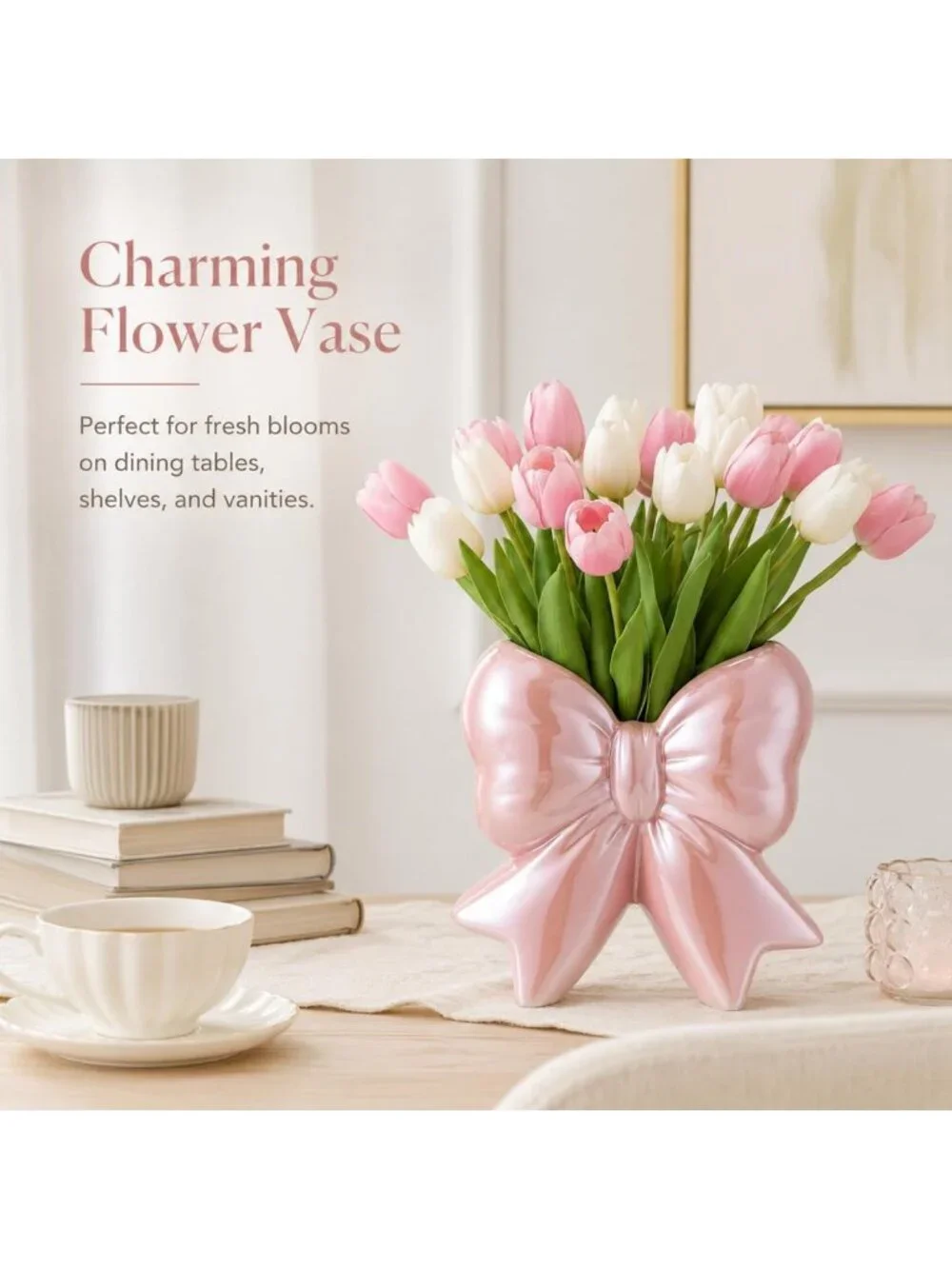 Iridescent Pink Ceramic Vase Makeup Brush Holder - Small, Classic Design